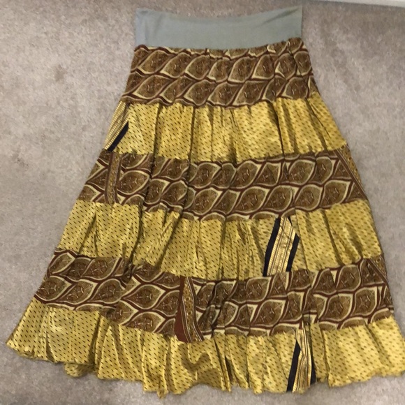 Vintage 100% Silk Tiered Gold Brown Maxi Skirt - Picture 3 of 11